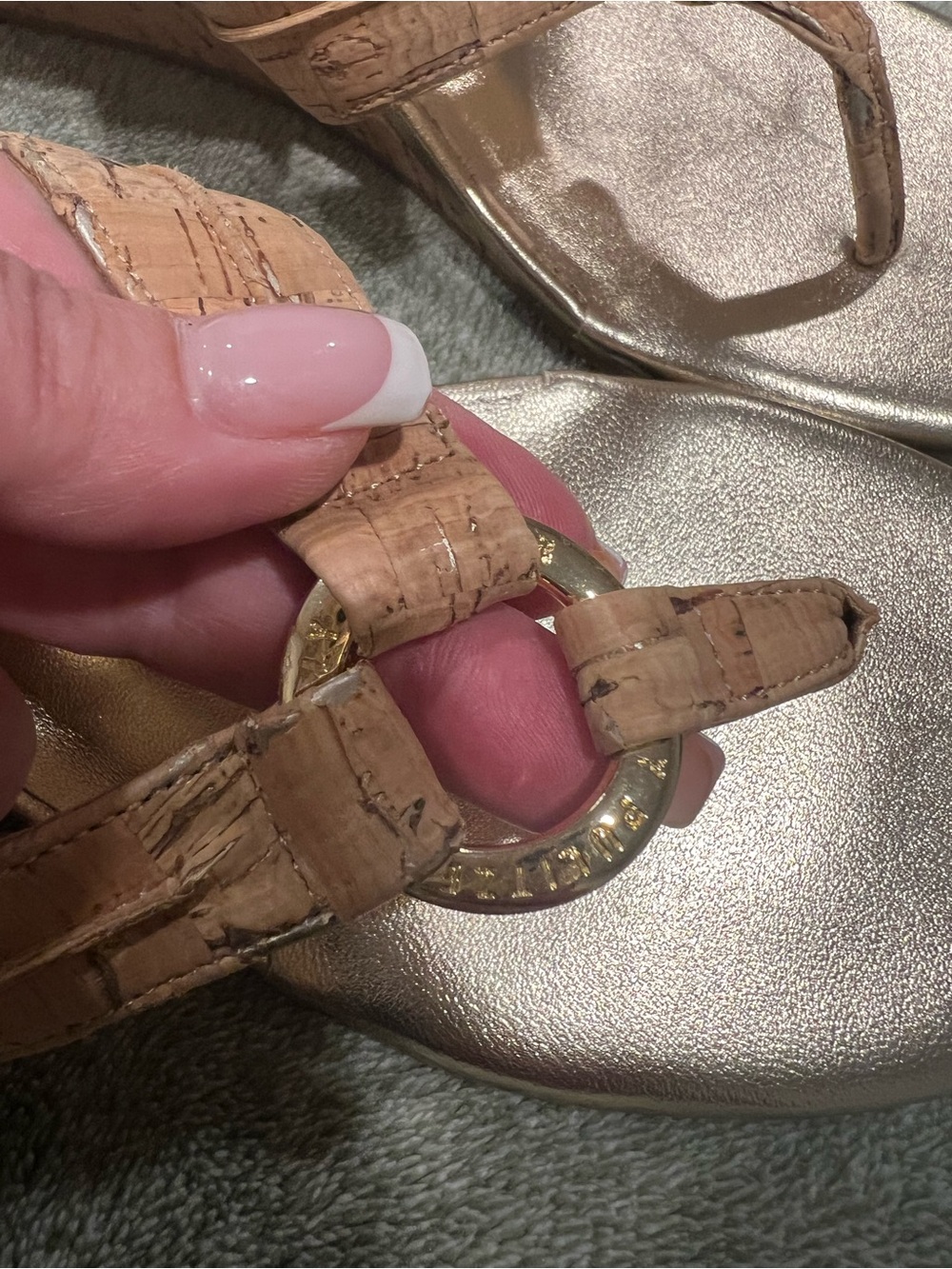 Lilly Pulitzer Metallic Bronze Thong Sandals with Cork-Style Straps - Picture 4 of 6